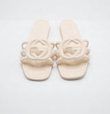 Interlocking Cutout Monogram Square-Toe Flat Slides – Women's Cream Matte Jelly Slip-On Sandals