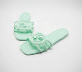 Interlocking Cutout Monogram Square-Toe Flat Slides – Women's Pastel Mint Green Matte Jelly Sandals