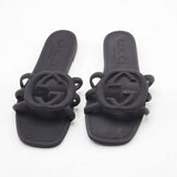 Interlocking Cutout Monogram Square-Toe Flat Slides – Women's Matte Black Jelly Slip-On Sandals