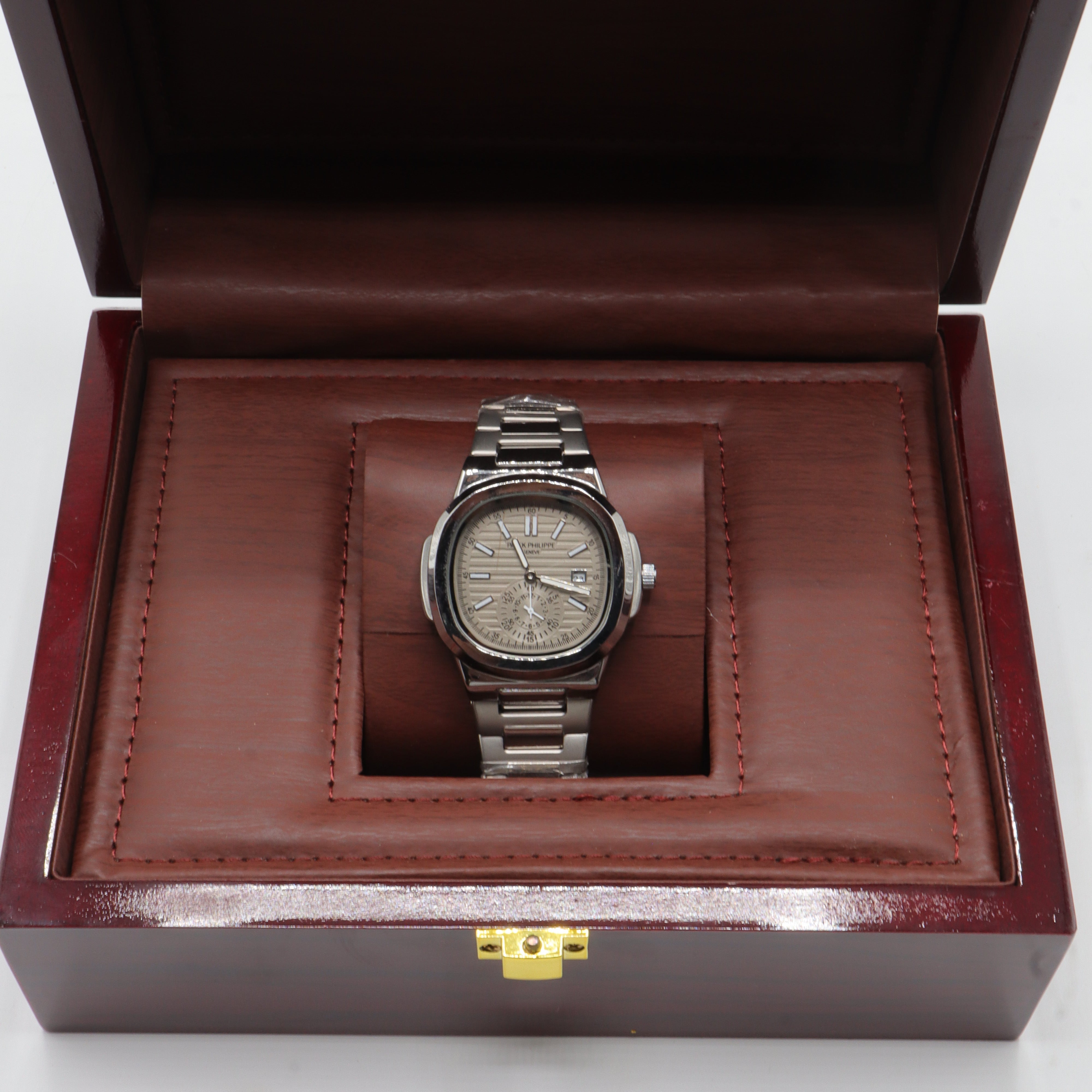 Patek Philippe Style Nautilus Annual Calendar Watch – Men's Silver Steel Luxury Watch