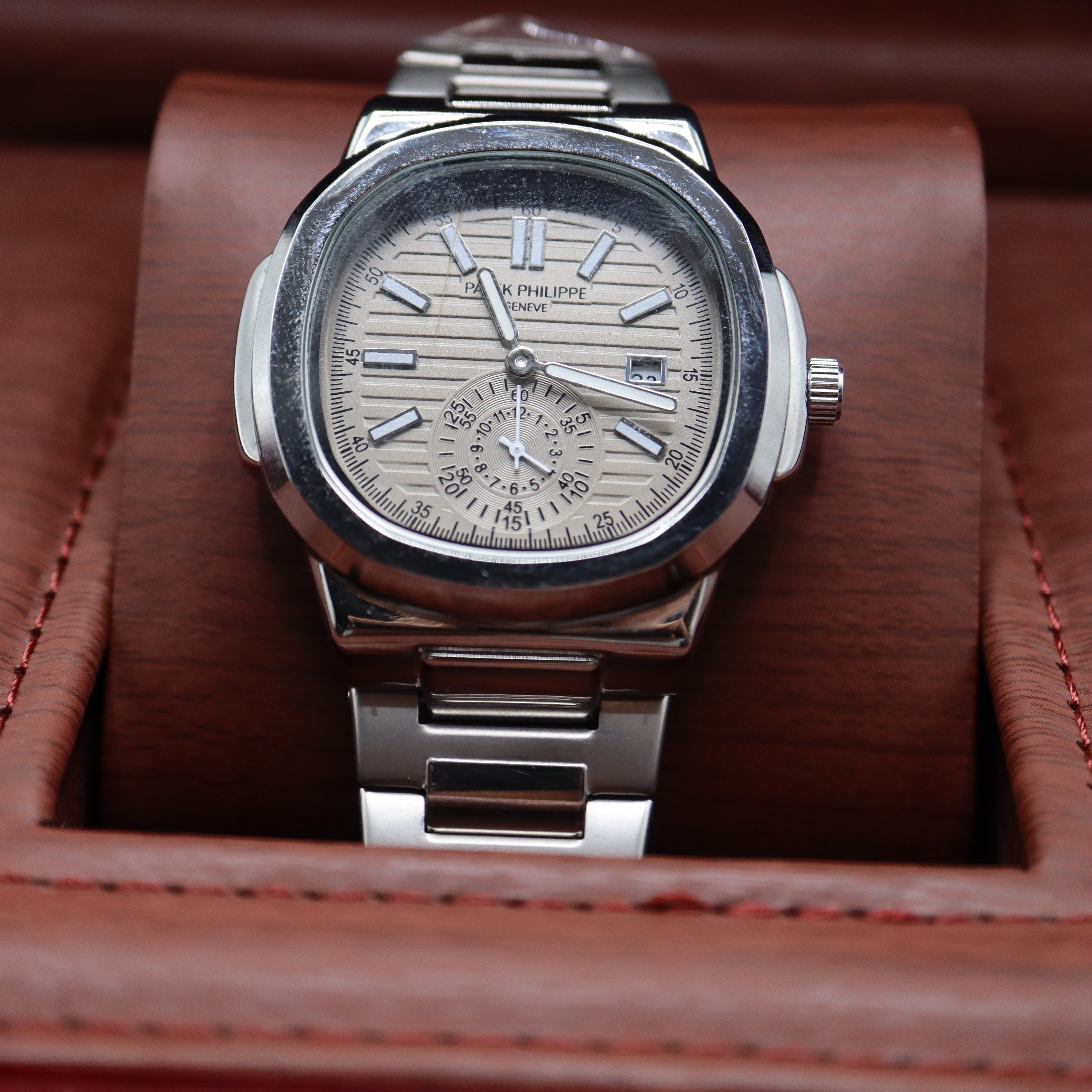Patek Philippe Style Nautilus Annual Calendar Watch – Men's Silver Steel Luxury Watch