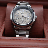Patek Philippe Style Nautilus Annual Calendar Watch – Men's Silver Steel Luxury Watch