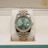 Rolex Style Datejust Two-Tone Jubilee Watch – Men's Gold & Green Sunburst Roman Numeral Watch