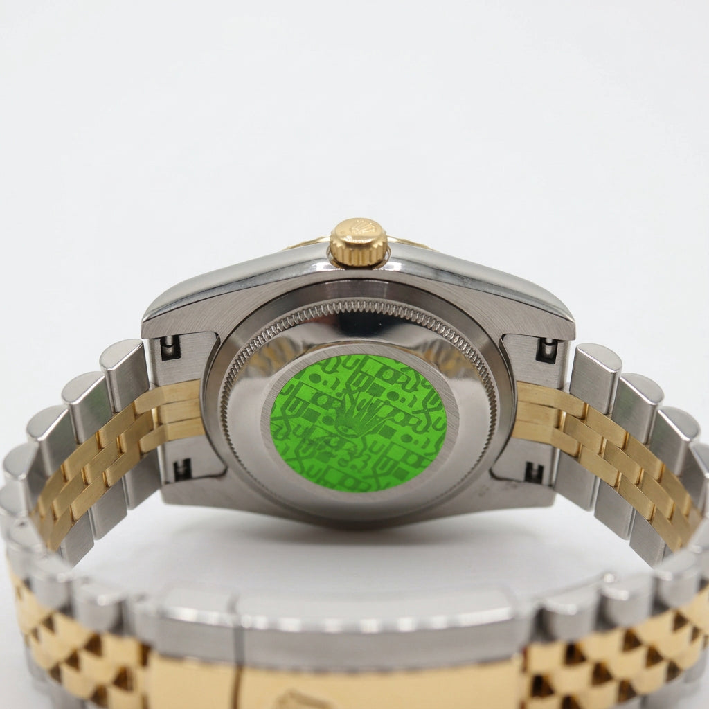 Rolex Style Datejust Two-Tone Jubilee Watch – Men's Gold & Green Sunburst Roman Numeral Watch