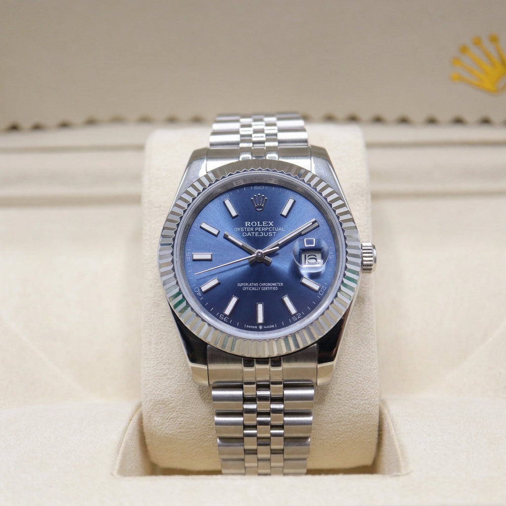 Rolex Style Datejust Jubilee Watch – Men's Steel & Blue Sunburst Dial Watch