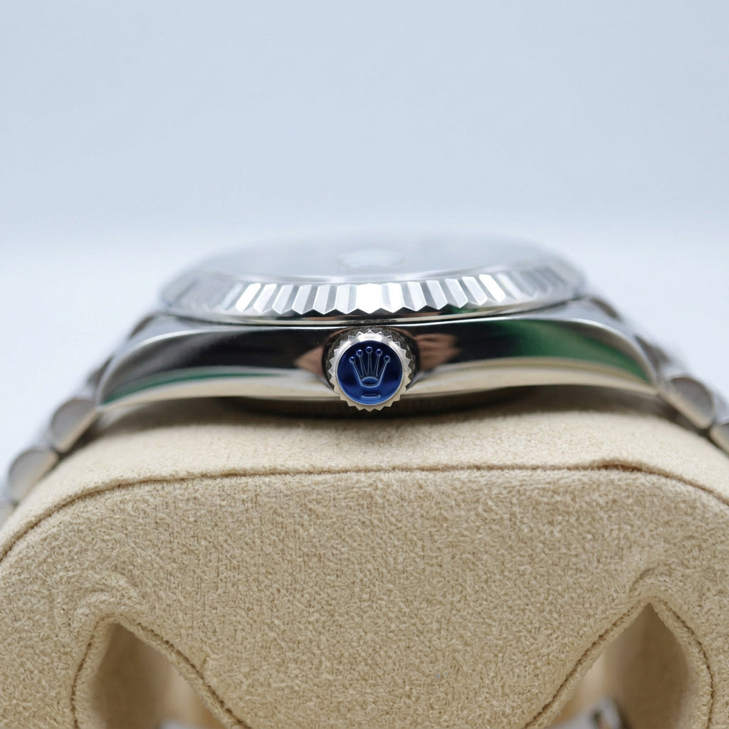 Rolex Style President Day-Date Watch – Men's Steel & Green Sunburst Roman Numeral Watch