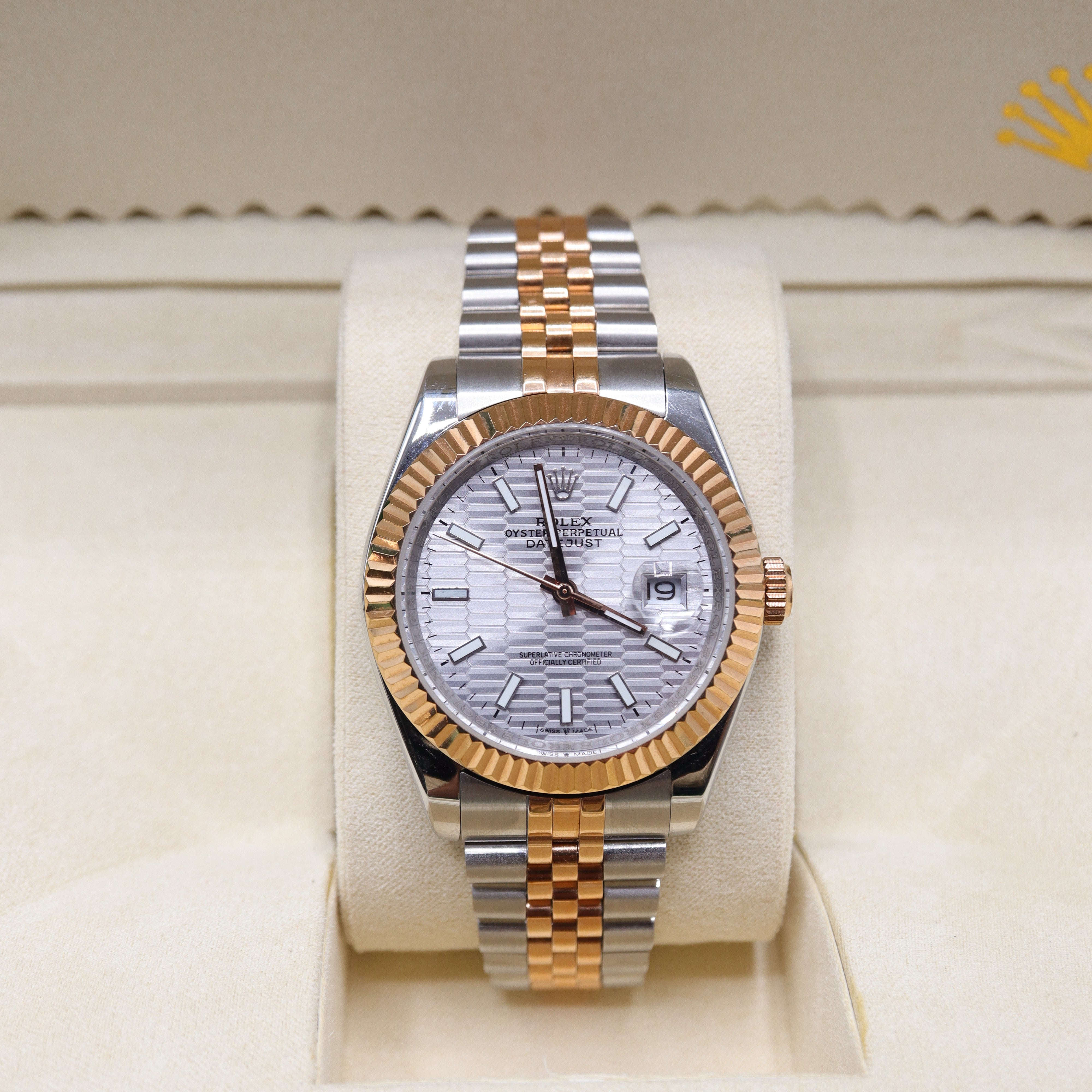Rolex Style Datejust Two-Tone Jubilee Watch – Men's Rose Gold & Silver Motif Dial Watch