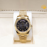 Rolex Style President Day-Date Watch – Men's 18k Gold Black Sunburst Roman Numeral Watch
