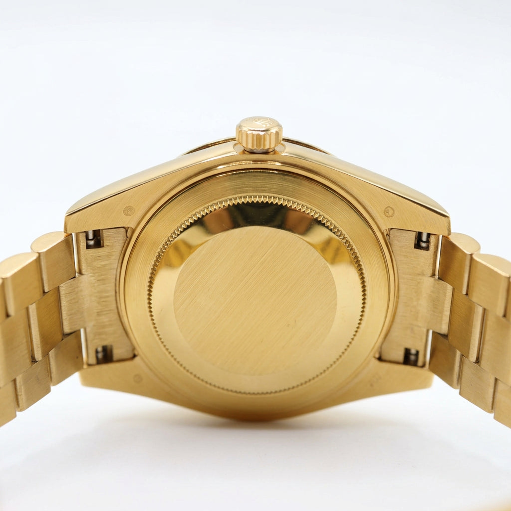 Rolex Style President Day-Date Watch – Men's 18k Gold Black Dial Diamond Marker Watch