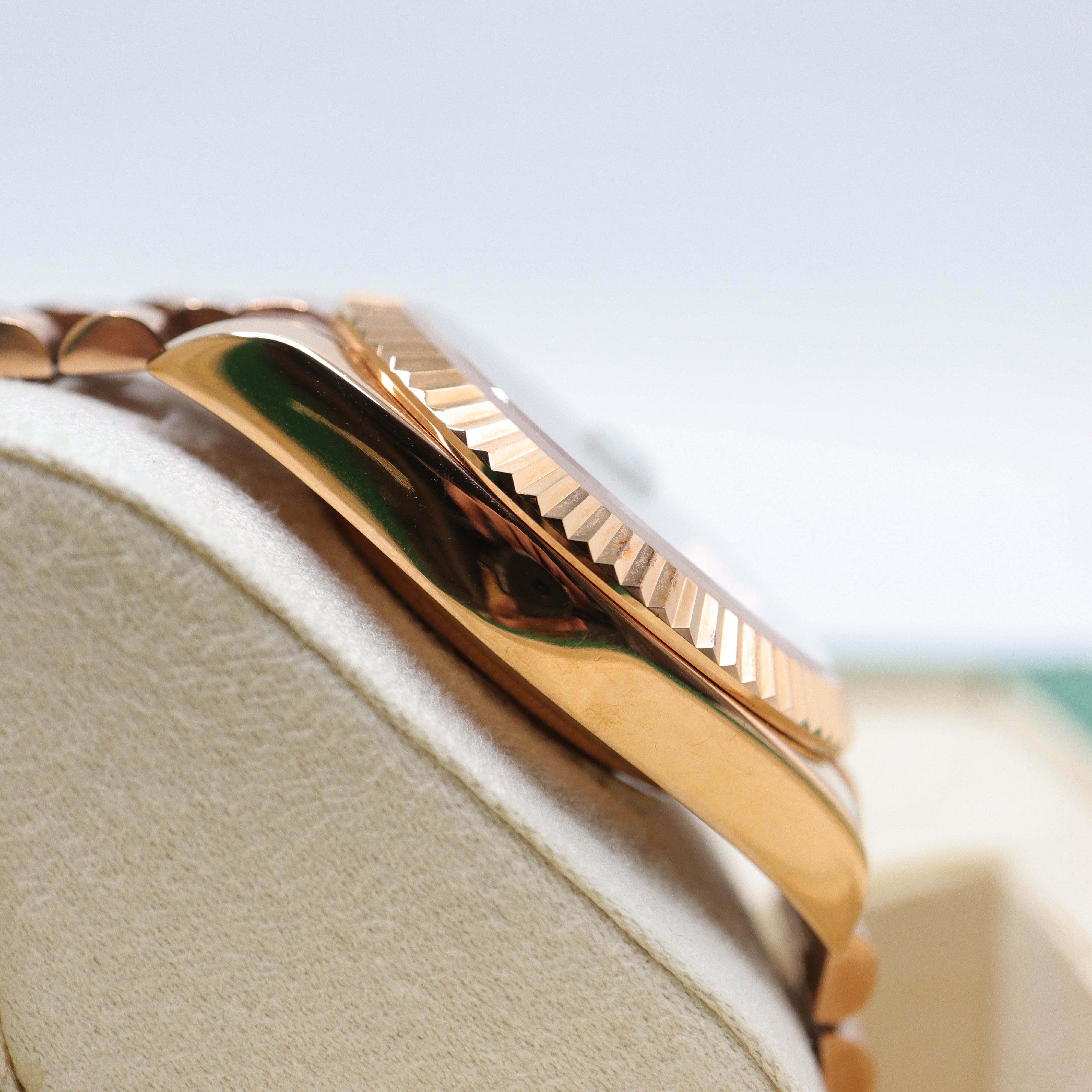 Rolex Style President Day-Date Watch – Men's 18k Rose Gold Black Sunburst Roman Numeral Watch