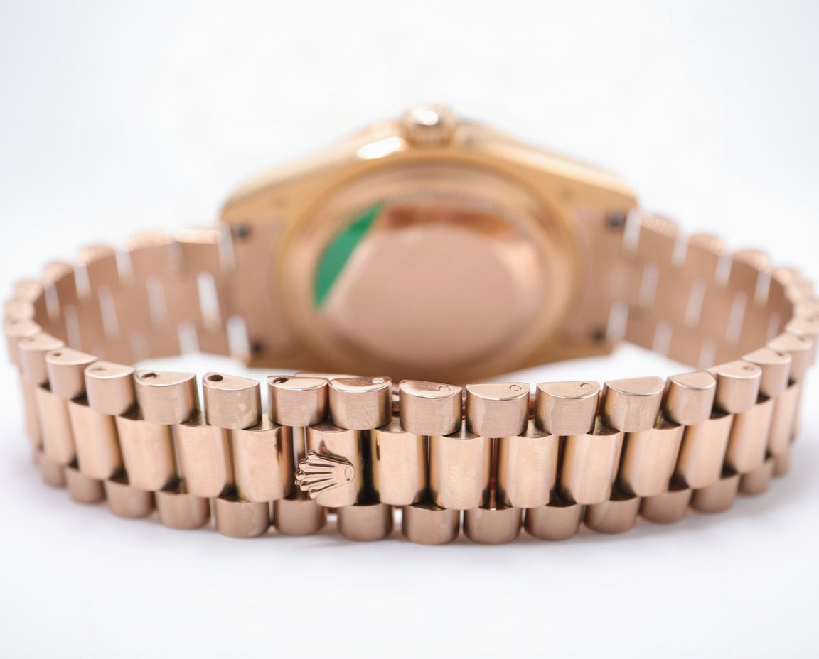 Rolex Style President Day-Date Watch – Men's 18k Rose Gold Black Sunburst Roman Numeral Watch