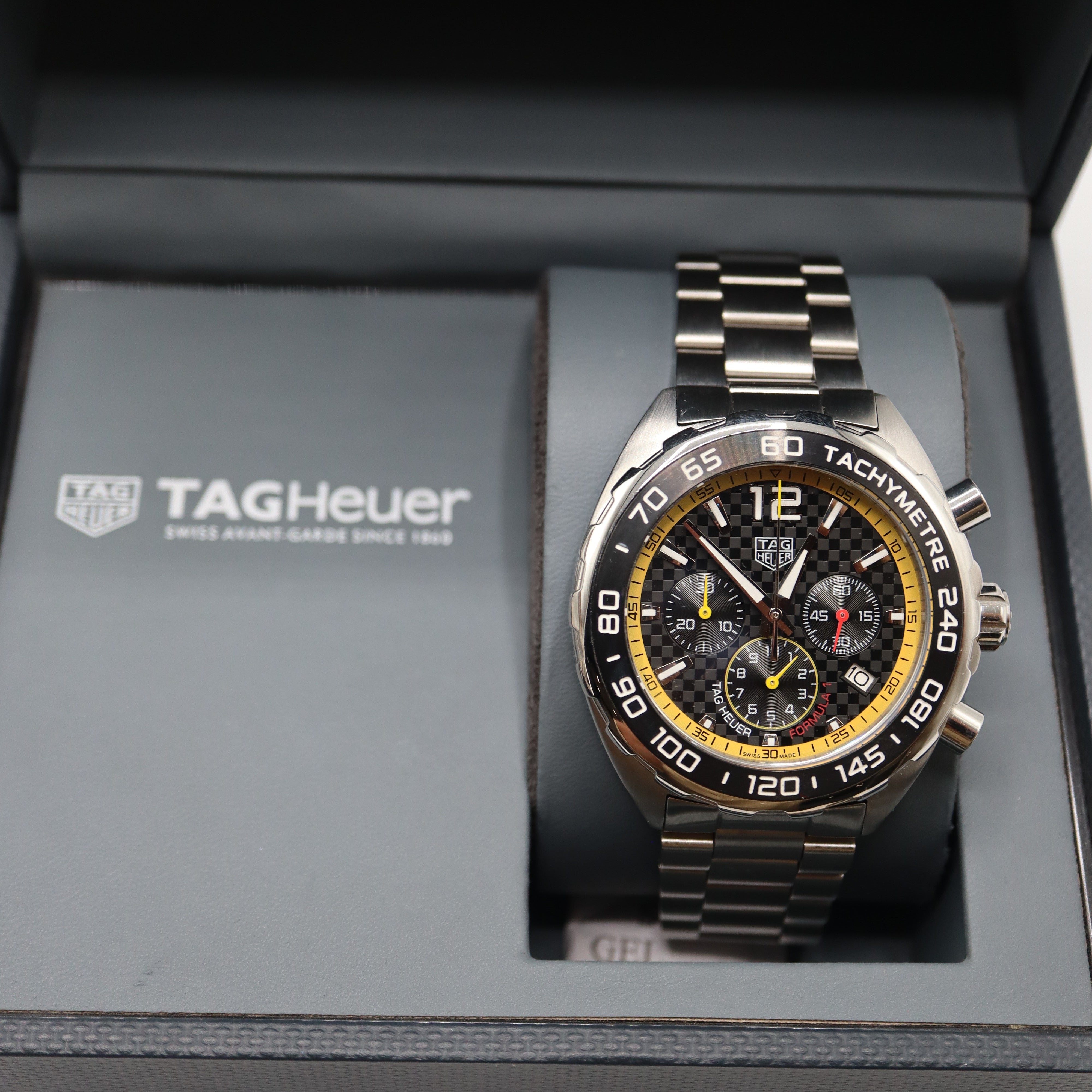 TAG Heuer Formula 1 Chronograph Watch – Men's Steel & Carbon-Check Dial Tachymeter