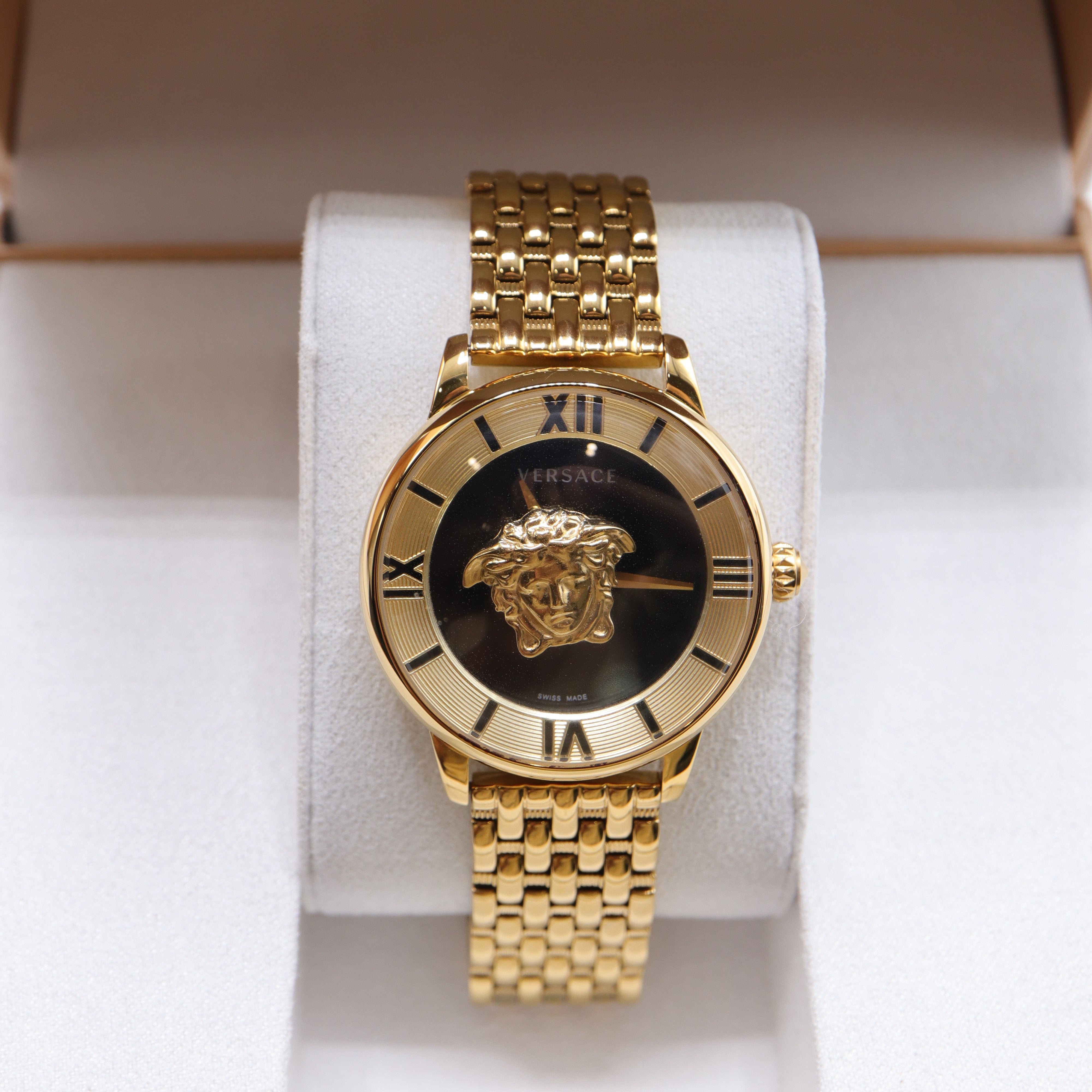 Versace Style Medusa Head Watch – Men's Gold-Tone Black Dial Dress Watch