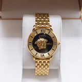Versace Style Medusa Head Watch – Men's Gold-Tone Black Dial Dress Watch
