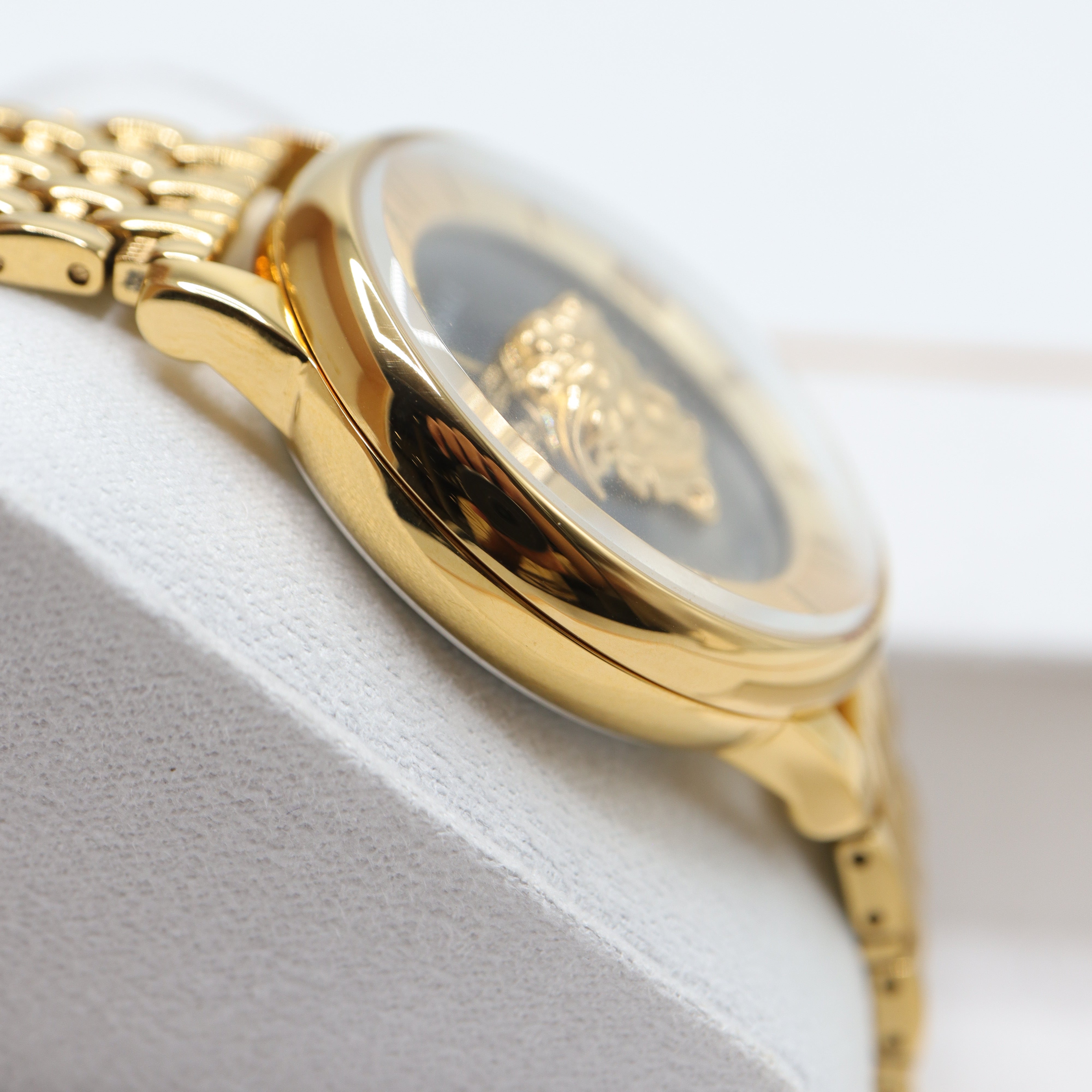 Versace Style Medusa Head Watch – Men's Gold-Tone Black Dial Dress Watch