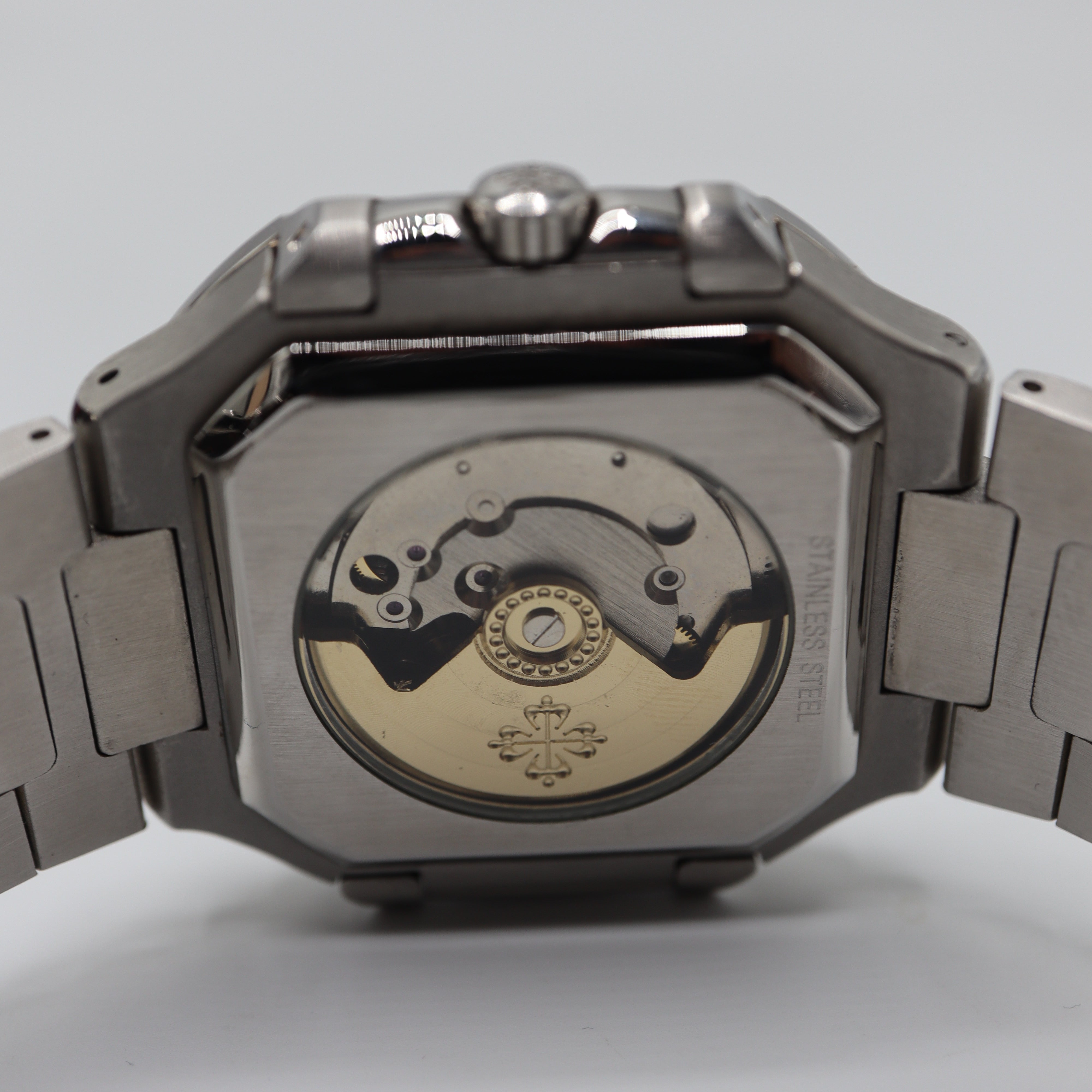 Patek Philippe Style Nautilus / Cubitus Watch – Men's Steel & Black Striped Dial Watch