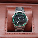 Patek Philippe Style Nautilus Gem-Set Watch – Men's Steel & Green Emerald Bezel Watch