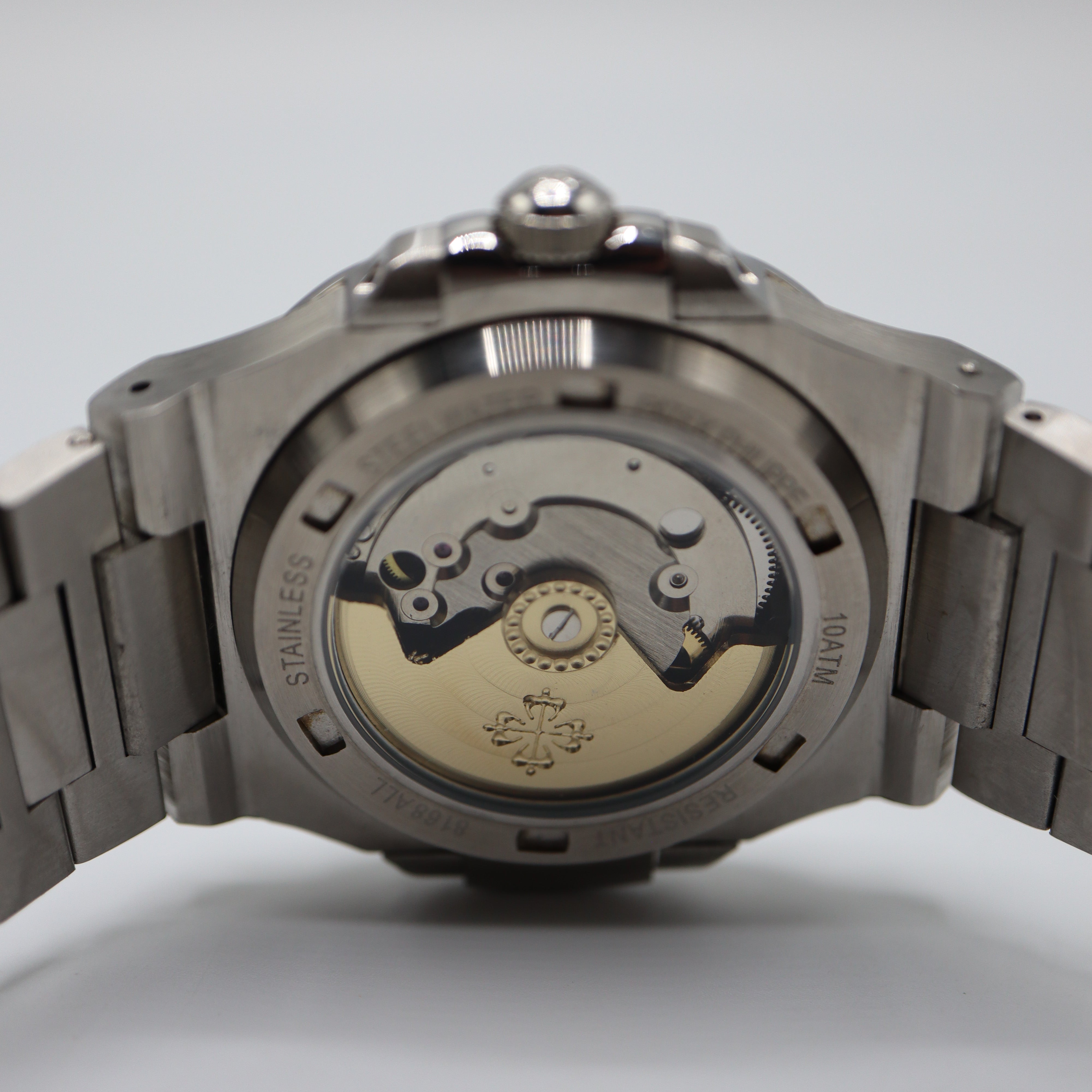 Patek Philippe Style Nautilus Watch – Men's Steel & White Striped Dial Watch