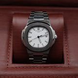 Patek Philippe Style Nautilus Watch – Men's Steel & White Striped Dial Watch
