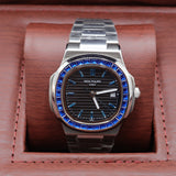 Patek Philippe Style Nautilus Gem-Set Watch – Men's Steel & Blue Sapphire Bezel Watch