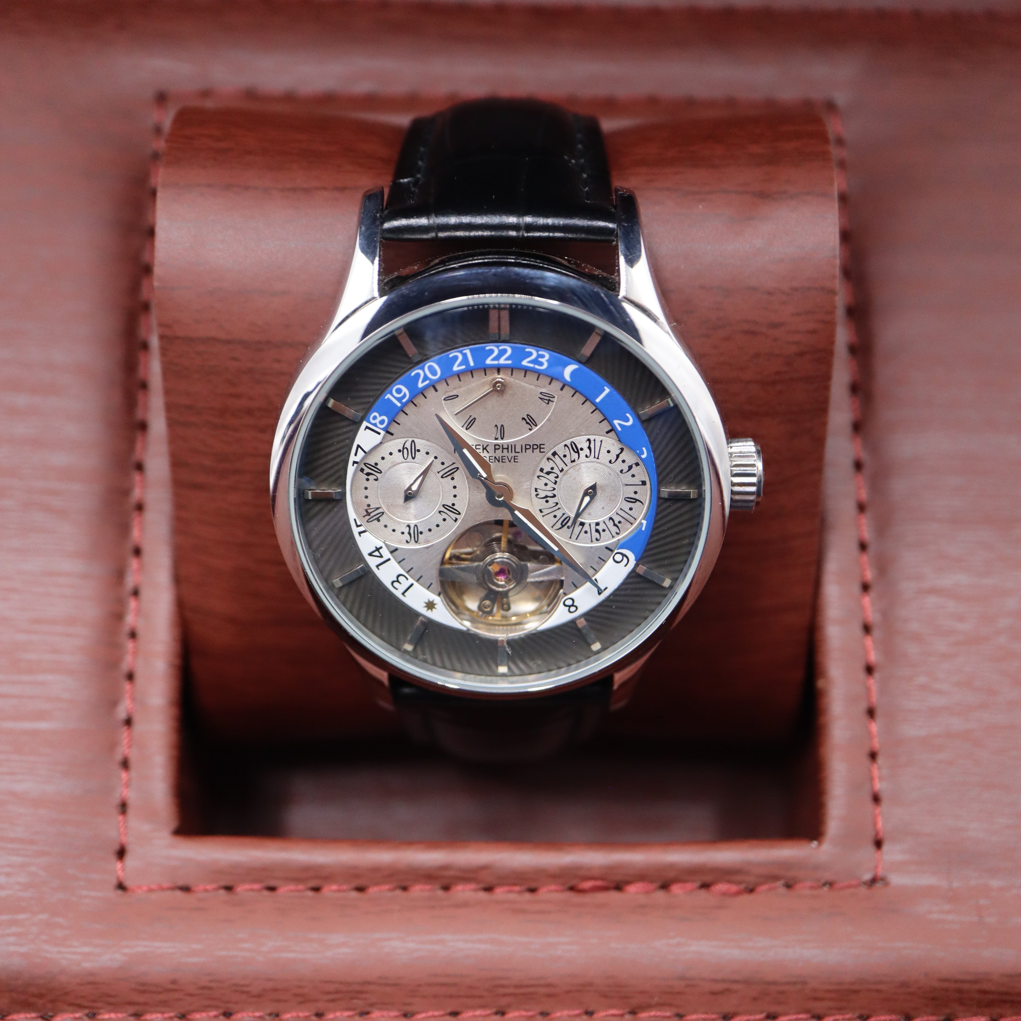 Patek Philippe Grand Complication Tourbillon Watch – Men's Steel & Silver Dial Leather Strap Watch