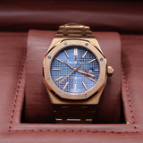 Audemars Piguet Style Royal Oak Watch – Men's Rose Gold & Blue Tapisserie Dial Watch