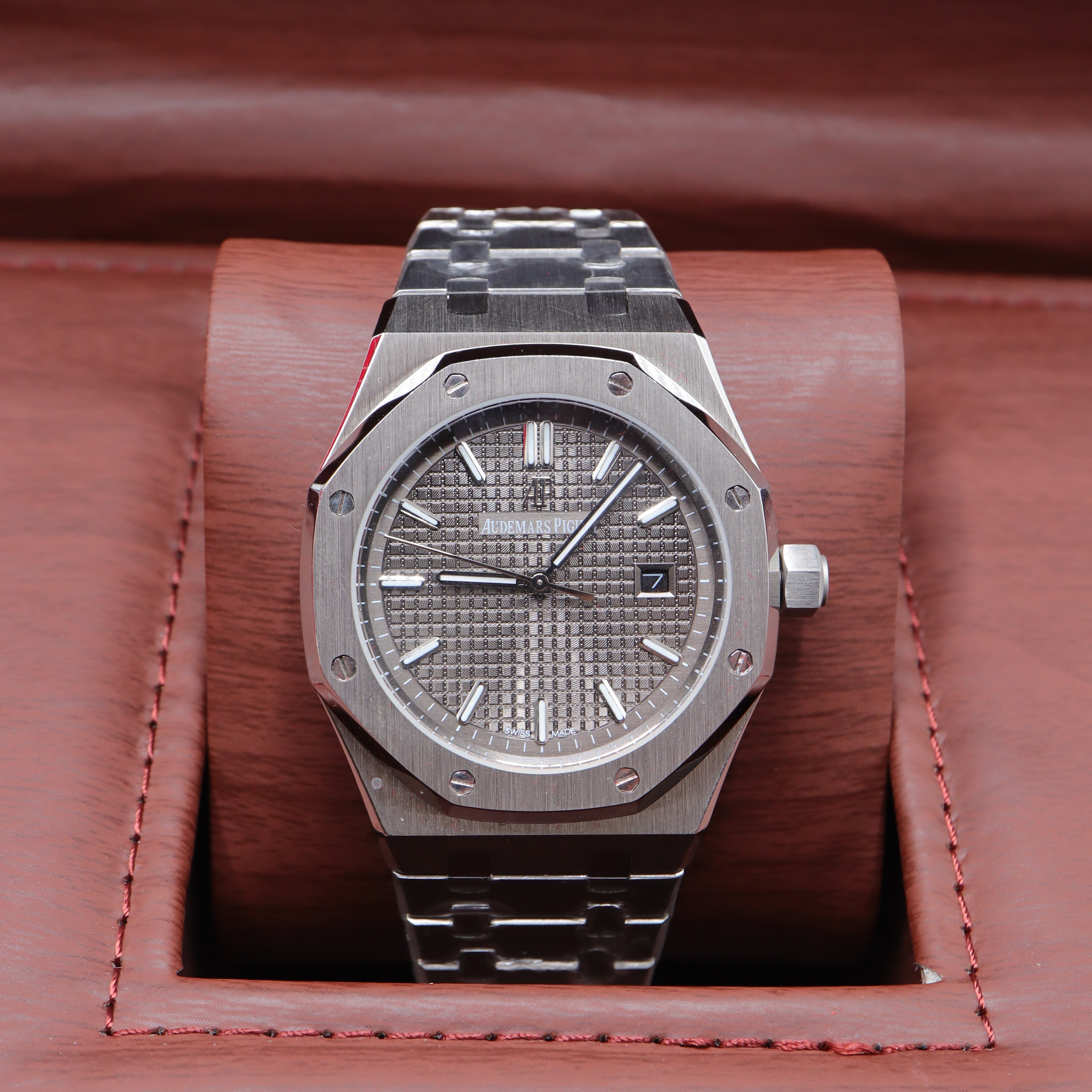 Audemars Piguet Style Royal Oak Watch – Men's Steel & Grey Tapisserie Dial Watch