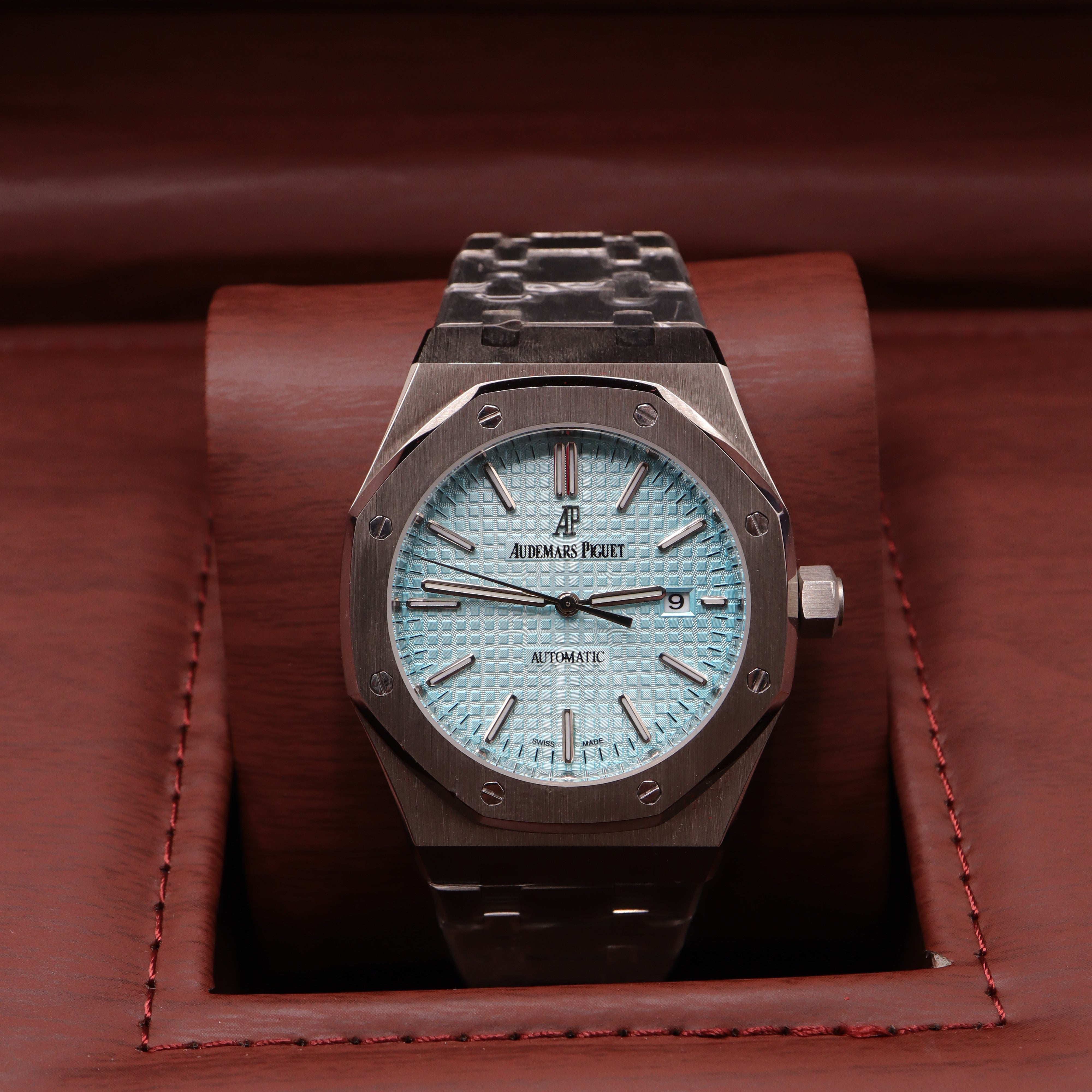 Audemars Piguet Style Royal Oak Watch – Men's Steel & Ice Blue Tapisserie Dial Watch