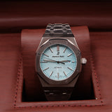 Audemars Piguet Style Royal Oak Watch – Men's Steel & Ice Blue Tapisserie Dial Watch