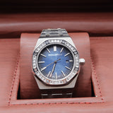 Audemars Piguet Style Royal Oak Diamond-Set Bezel Watch – Men's Steel & Blue Dial Watch