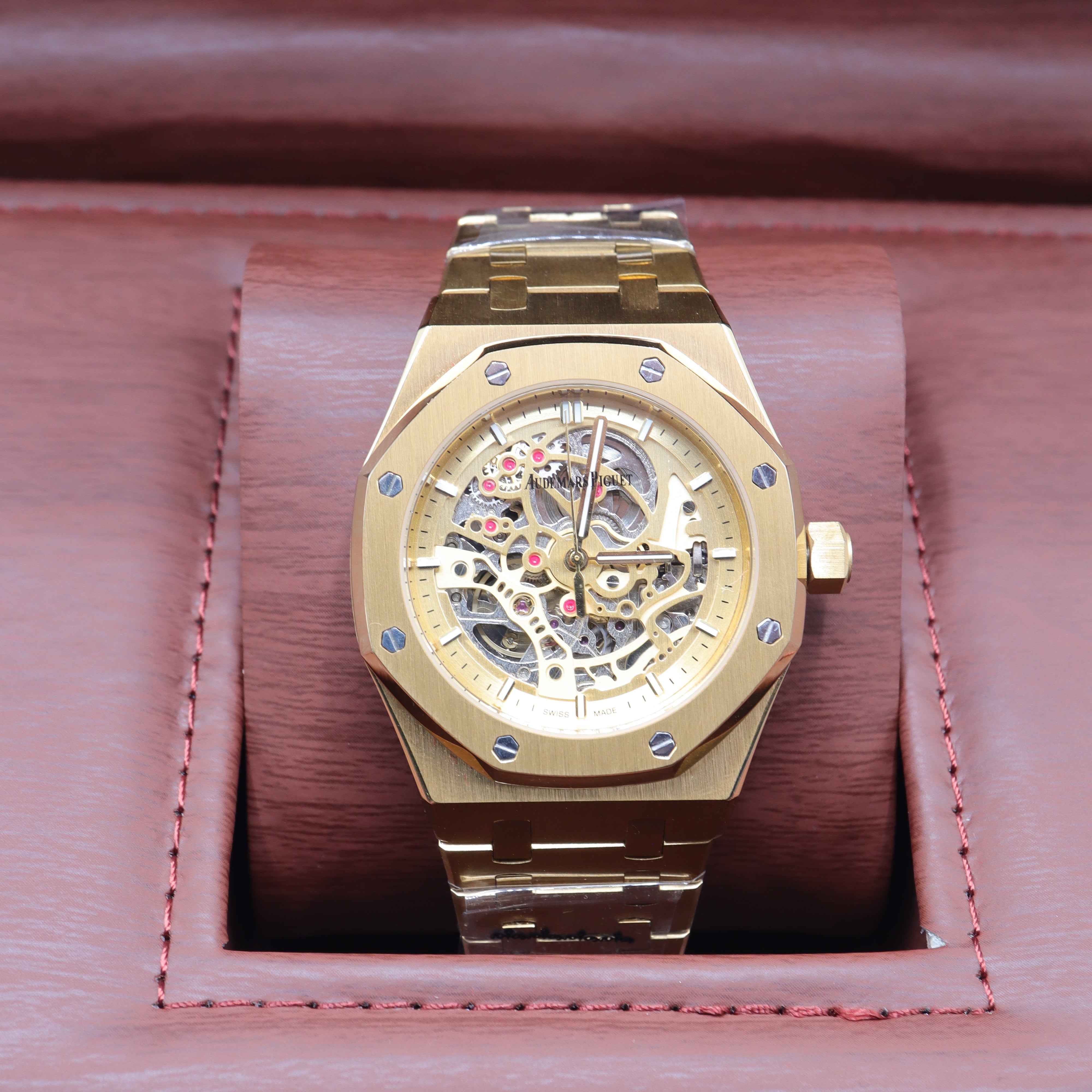 Audemars Piguet Style Royal Oak Skeleton Watch – Men's Rose Gold & Openworked Dial Watch