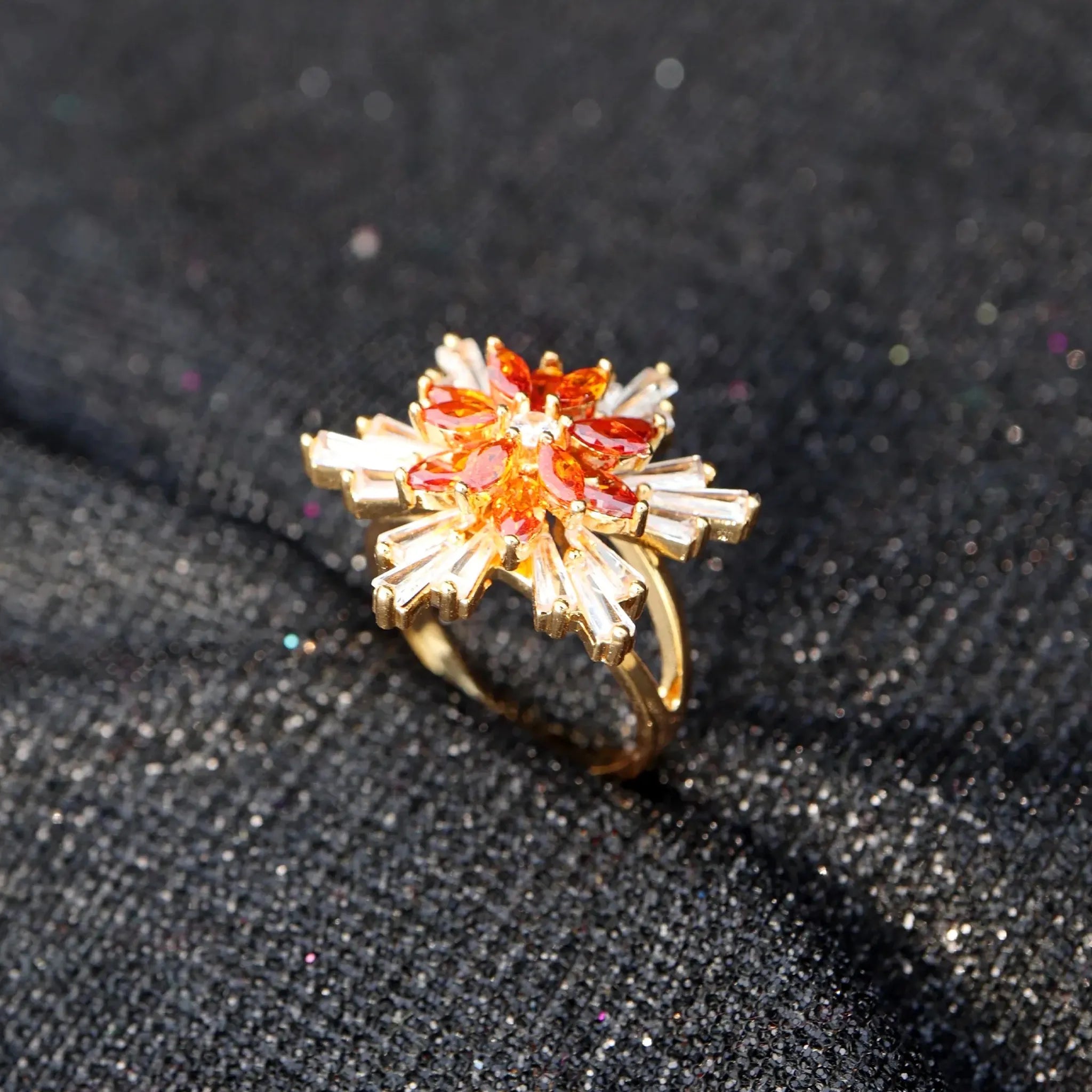 Sparkling Gold Ring with Shiny Gems Elegant Women’s Jewelry