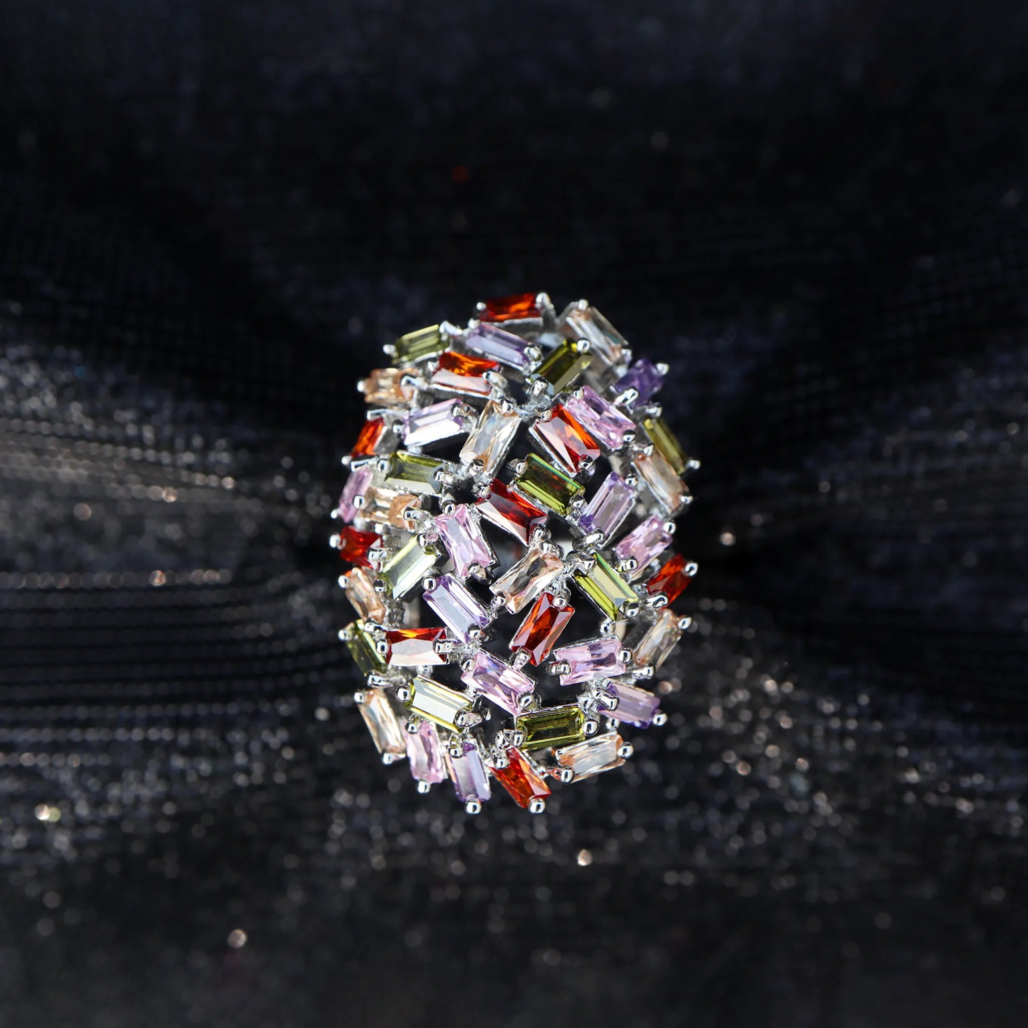 Vibrant Multicolor Gemstone Dome Gold Ring