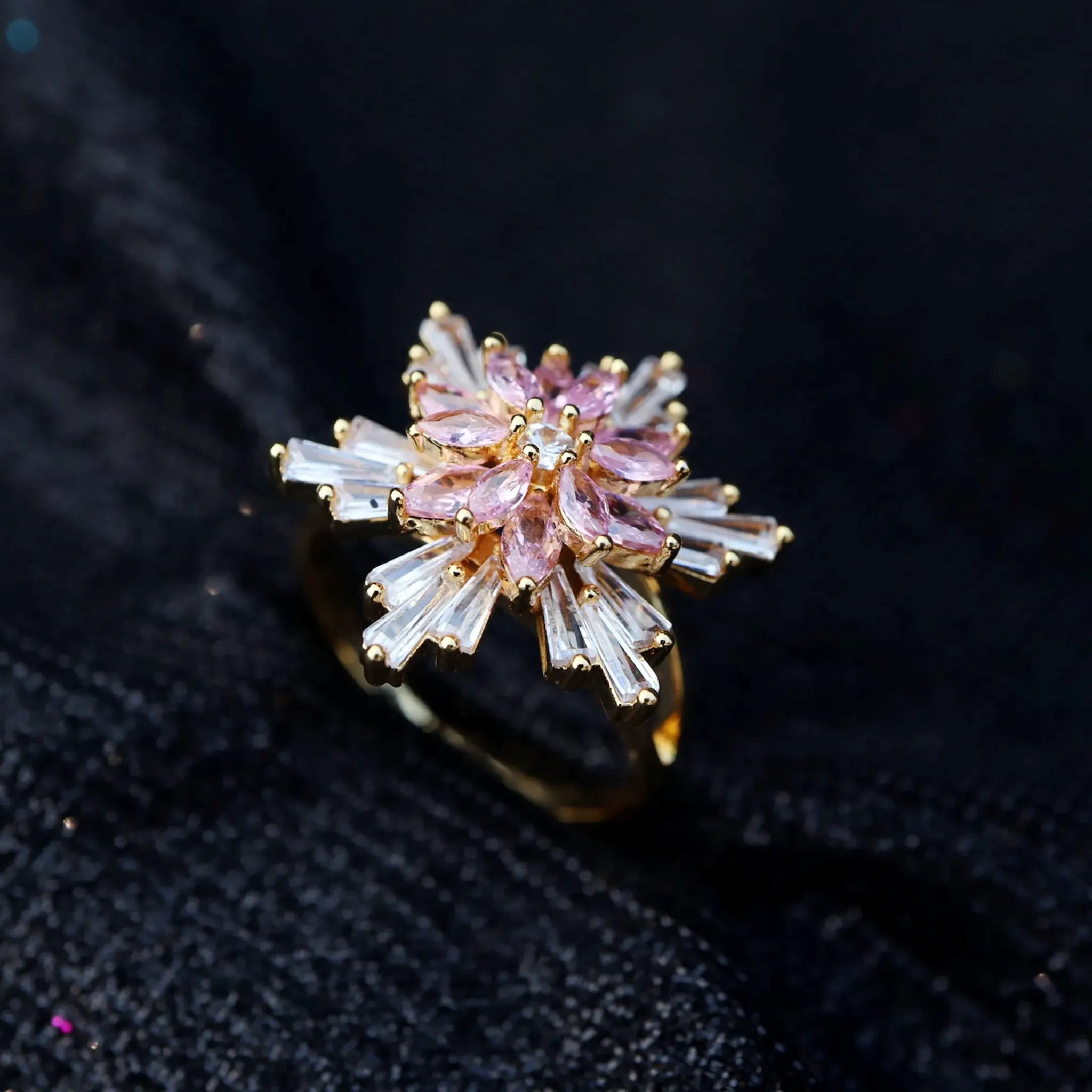 Sunburst Gold Ring with Crystals Unique and Trendy Jewelry