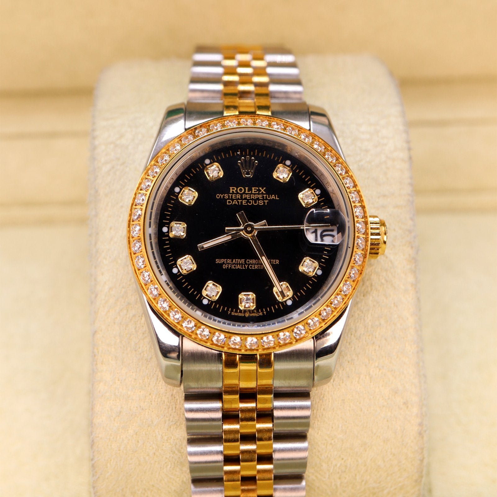 rolex oyster perpetual datejust gold diamond studded bezel 2