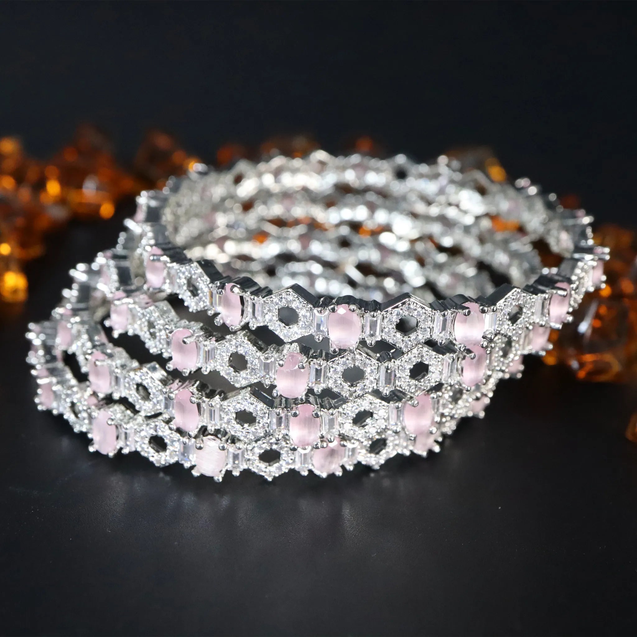 silver mettalic bangles with pretty stones for sale in sheikhupura