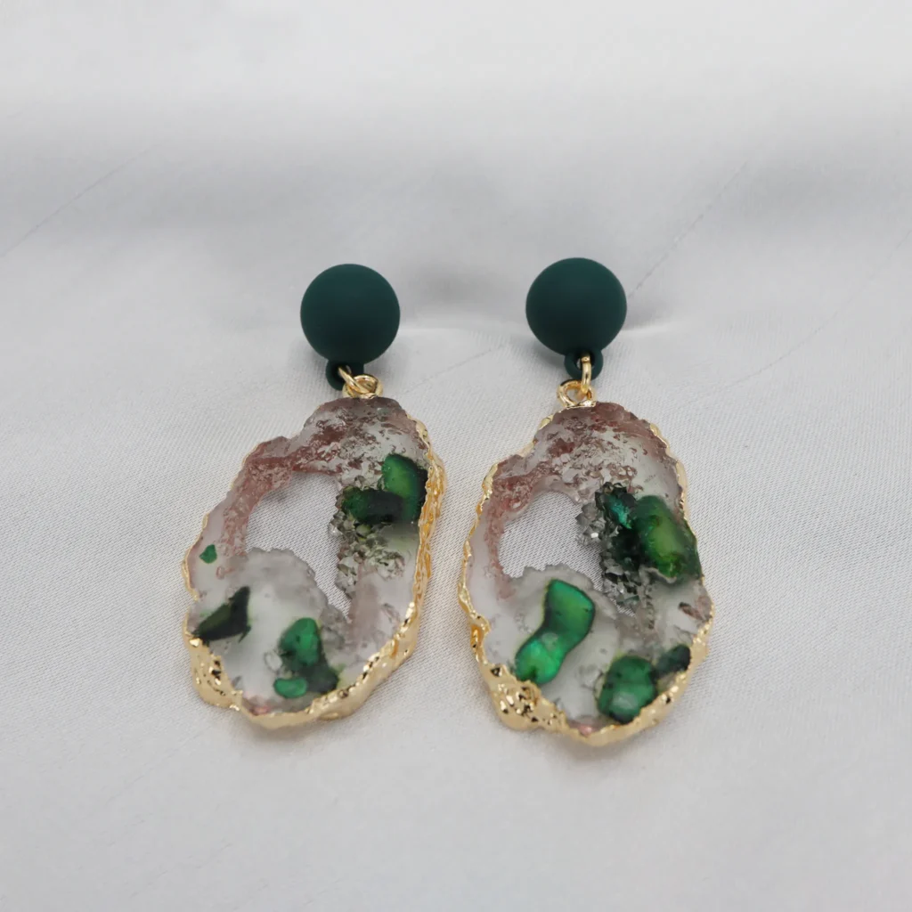 Green Gem Resin Drop Earrings-