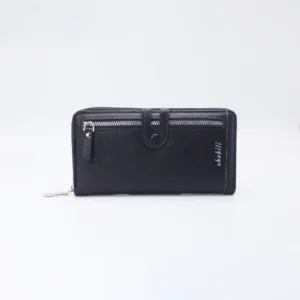 SHABILI 1pc Solid Color PU Leather Large Capacity Zipper Business Wallet