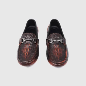 Elegant Crocodile-Patterned Leather Loafers