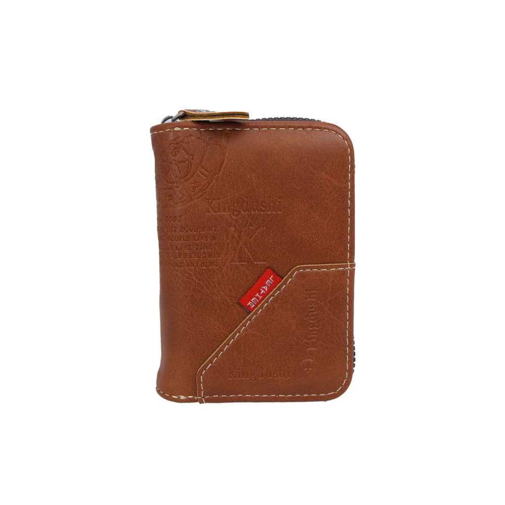 Kingdushi Leather Wallet with Zipper Closure