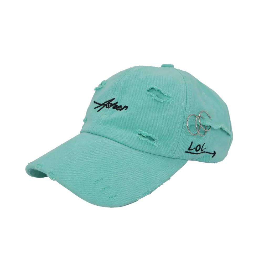 Distressed "LOL" Cap with Piercing Accents