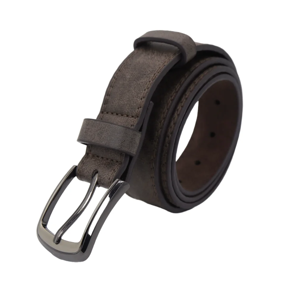 Classic Brown Leather Belt with Metallic Buckle