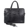 Black Crocodile Embossed Leather Laptop Bag