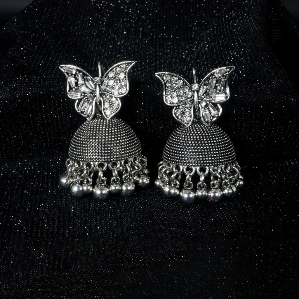 Butterfly Jhumka Earrings – Silver Tone