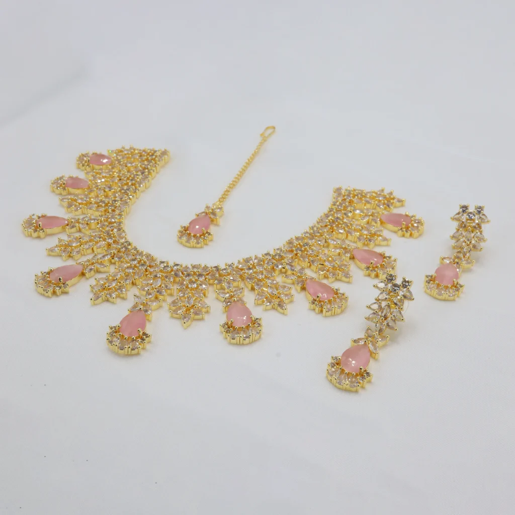 Traditional Gold and Pink Stone Jewelry Set
