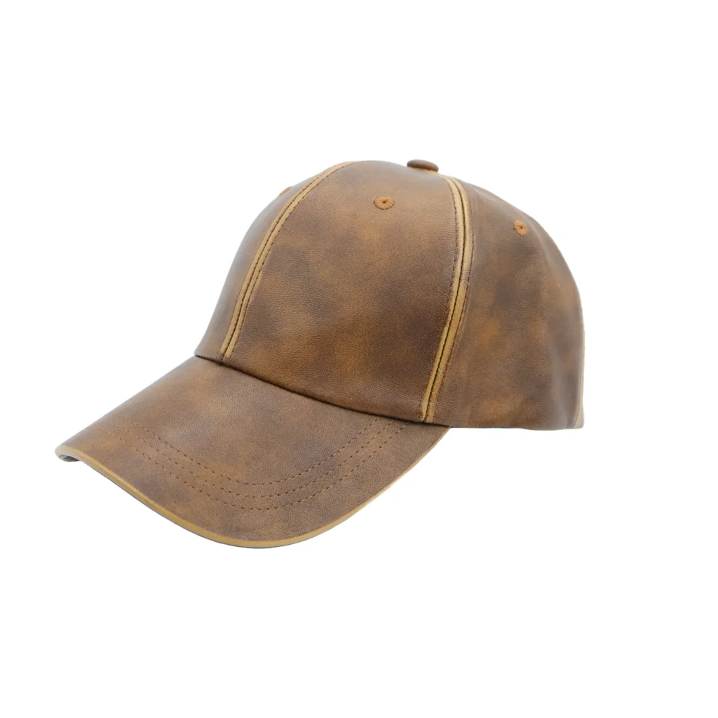Vintage Brown Leather Baseball Cap
